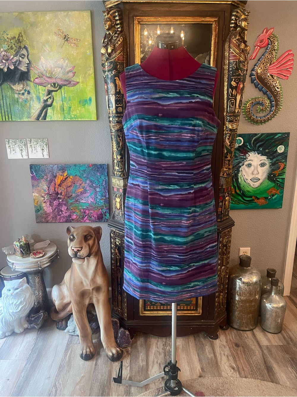 connected apparel Sleeveless Striped Purple & Teal Midi Dress